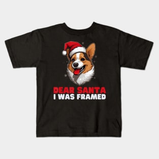 Dear Santa I Was Framed Corgi Christmas Pajamas Xmas Kids T-Shirt